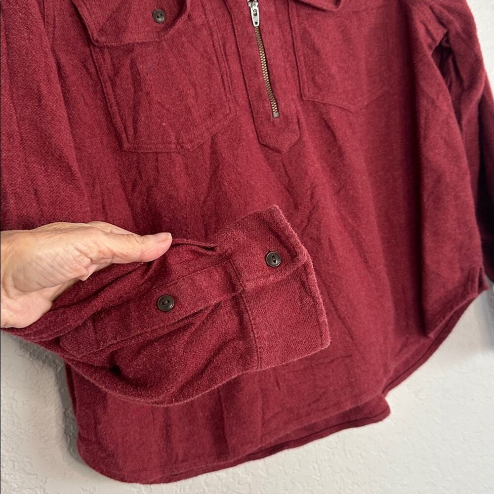 Madewell Flannel Shirt Zip Front Popover Burgundy Pockets Fall Western Cozy - Picture 4 of 8